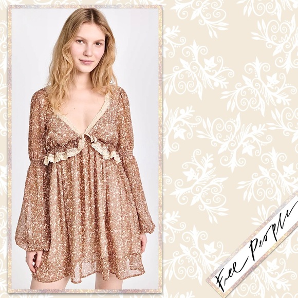 Free People Pennie Floral Mini Dress in Ivory (Cream, Brown, Tan) - Picture 2 of 14